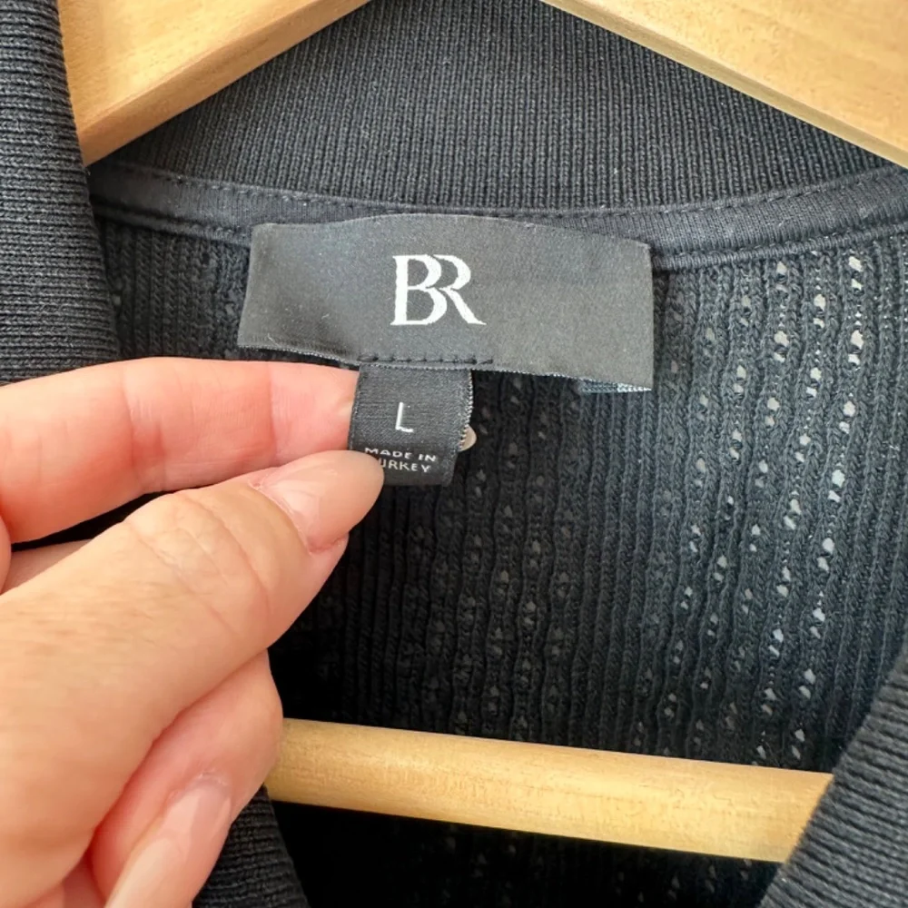 Banana Republic Mens Black Crochet Knit Collared Button Down - Picture 3 of 4
